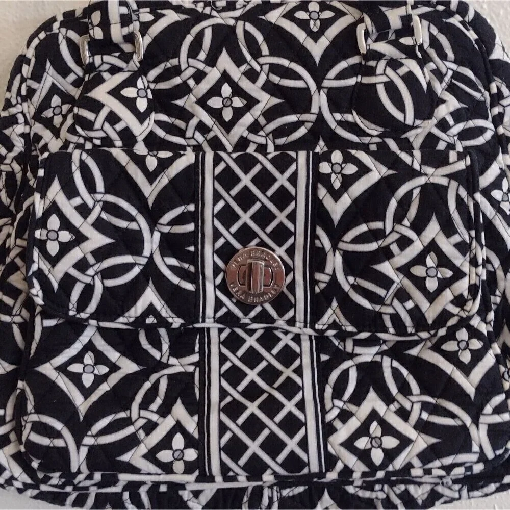 Vera Bradley Black White Geometric Tile Design Satchel Handbag Purse Twist Lock